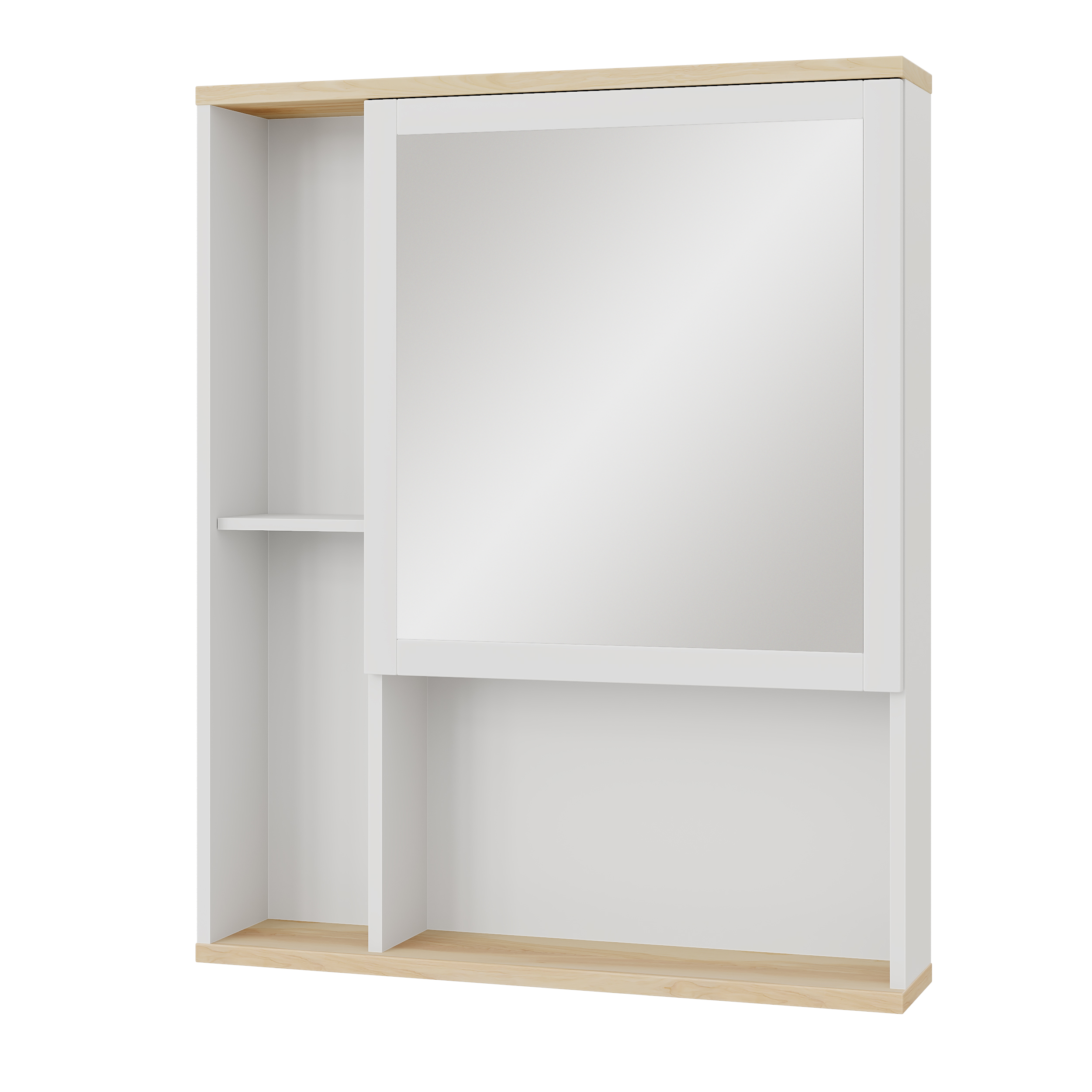 Шкаф с зеркалом на эмали и открытой полкой из массива ясеня, правый