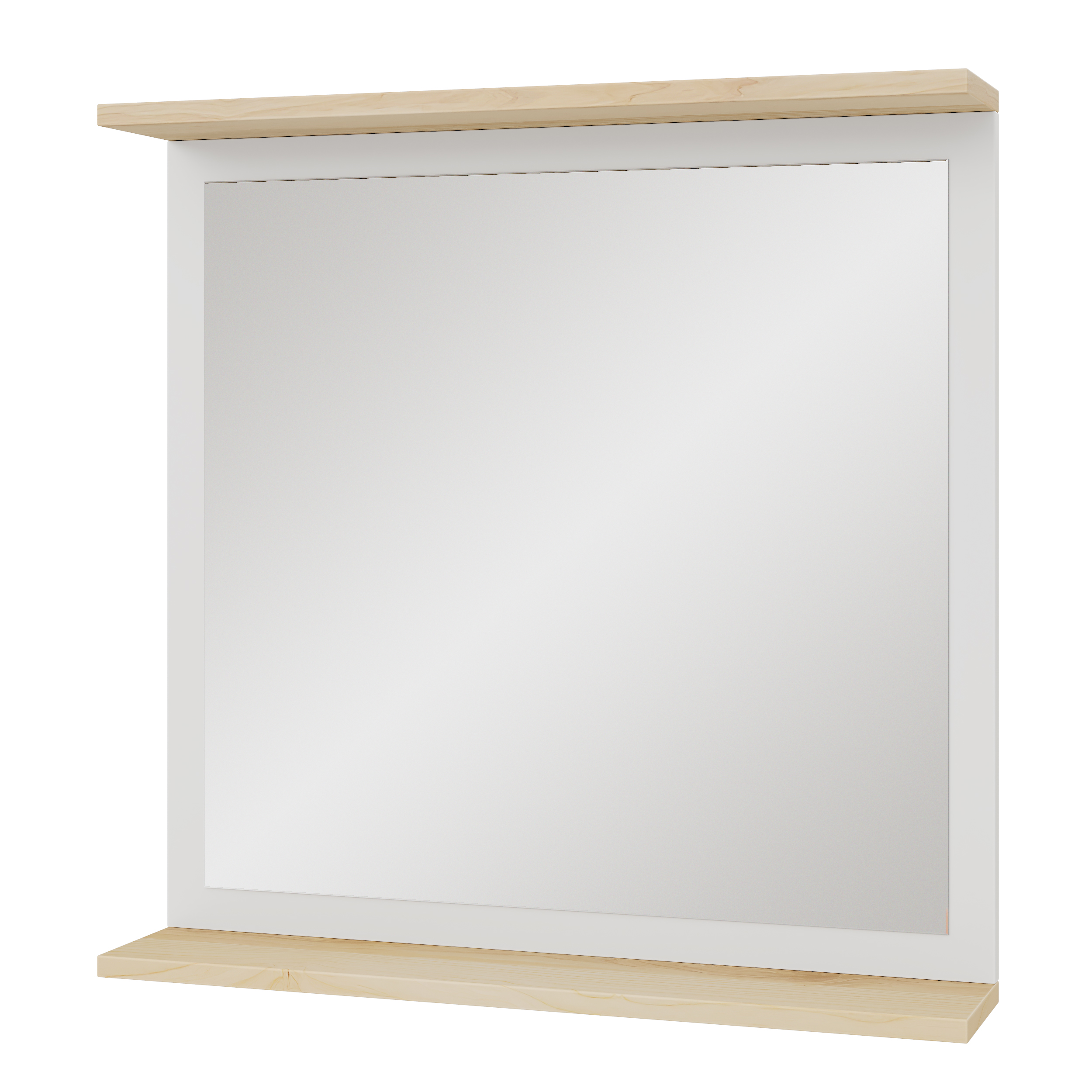 Зеркало настенное на эмали с открытой полкой из массива ясеня