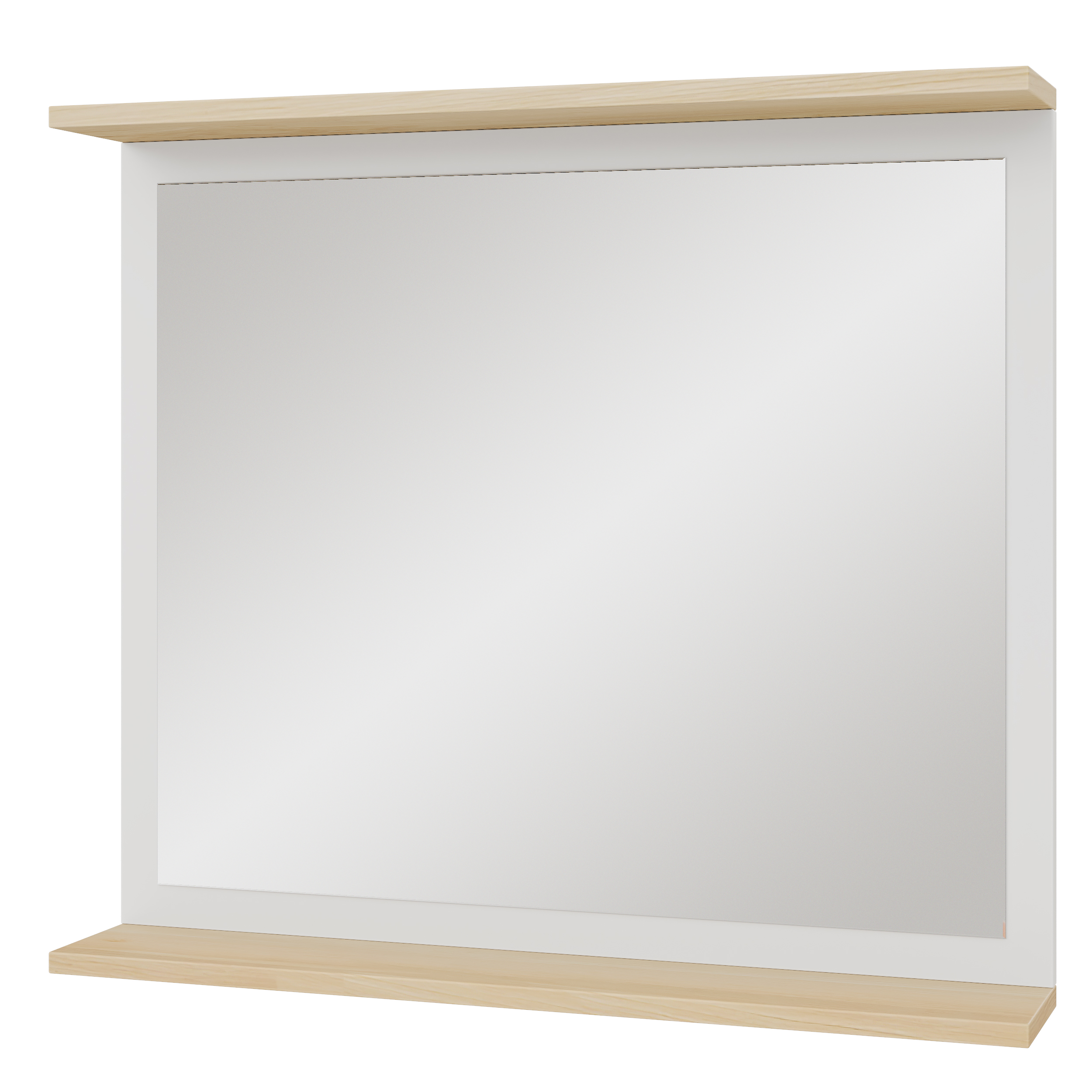 Зеркало настенное на эмали с открытой полкой из массива ясеня