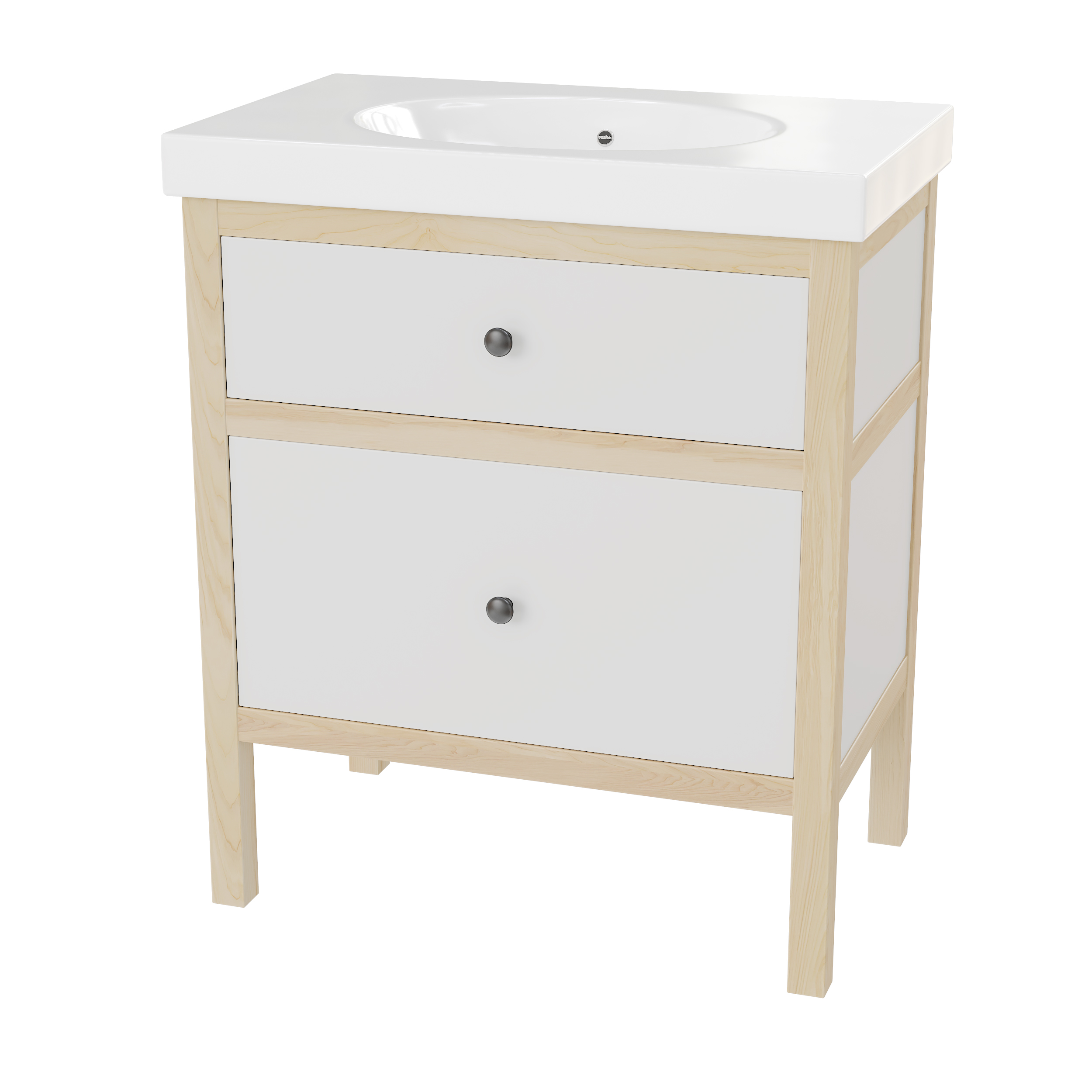 Тумба 730 мм каркас массив ясеня фасады эмаль с раковиной и двумя ящиками