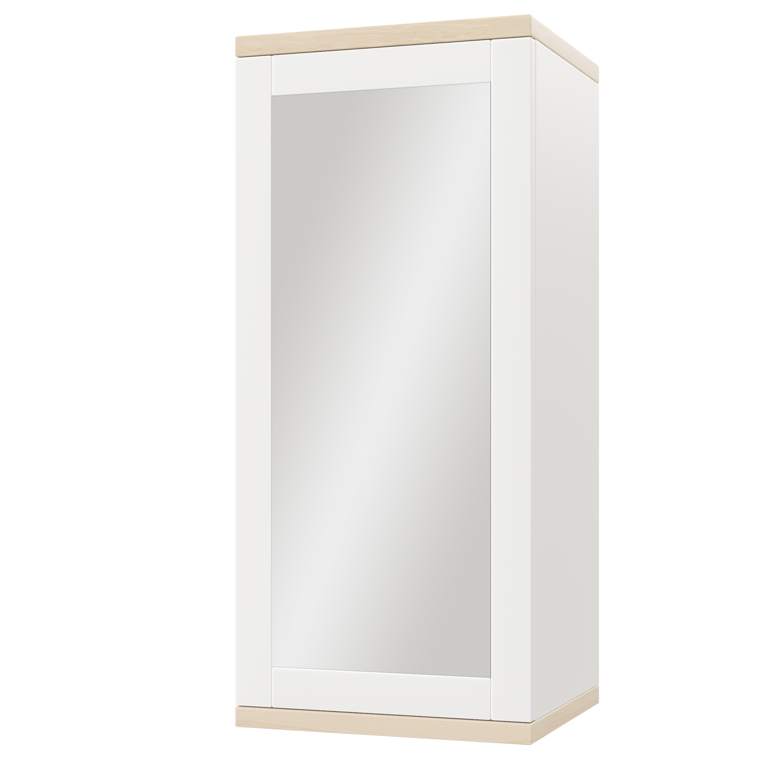 Шкаф закрытый с зеркалом на эмали с полкой из массива ясеня малый