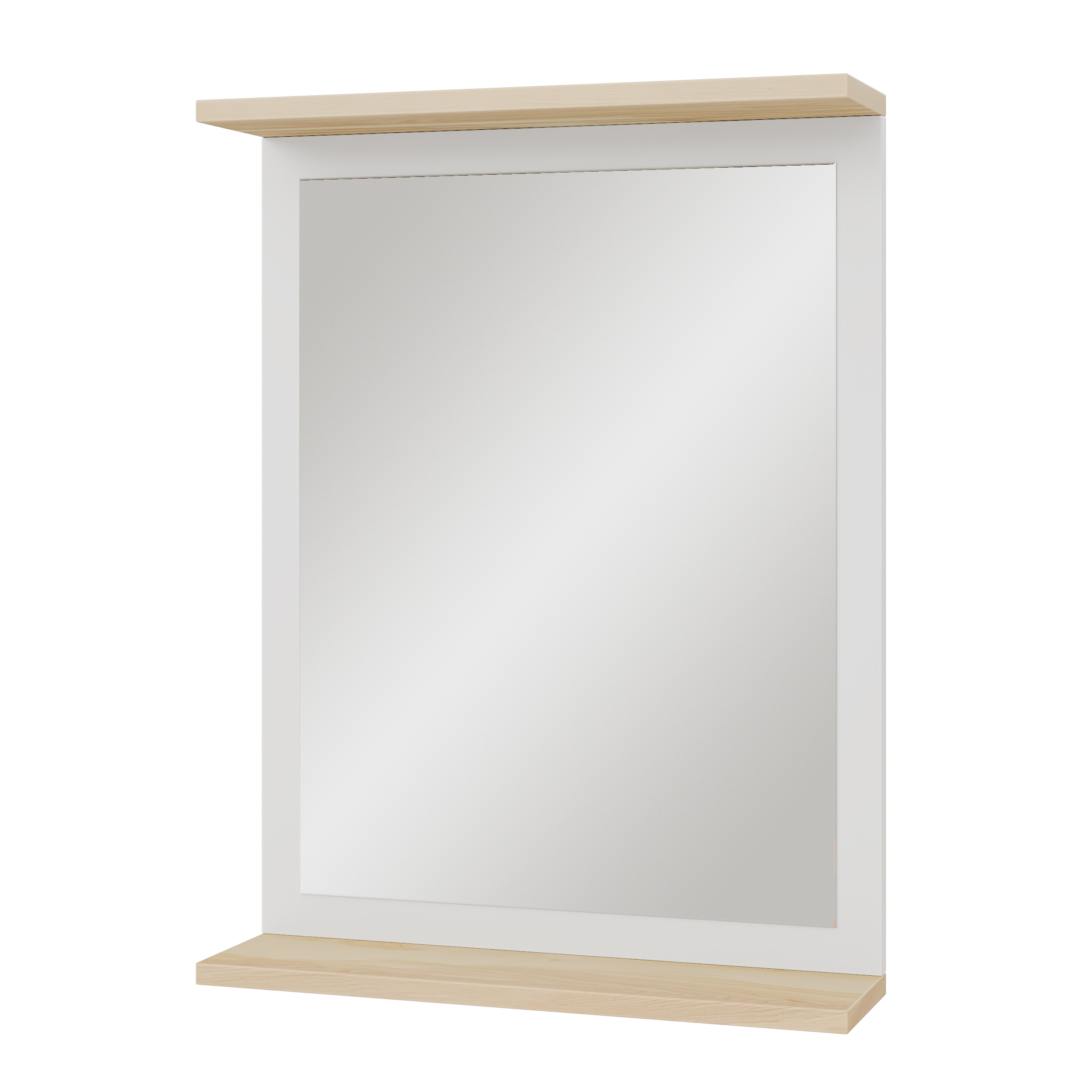 Зеркало настенное на эмали с открытой полкой из массива ясеня