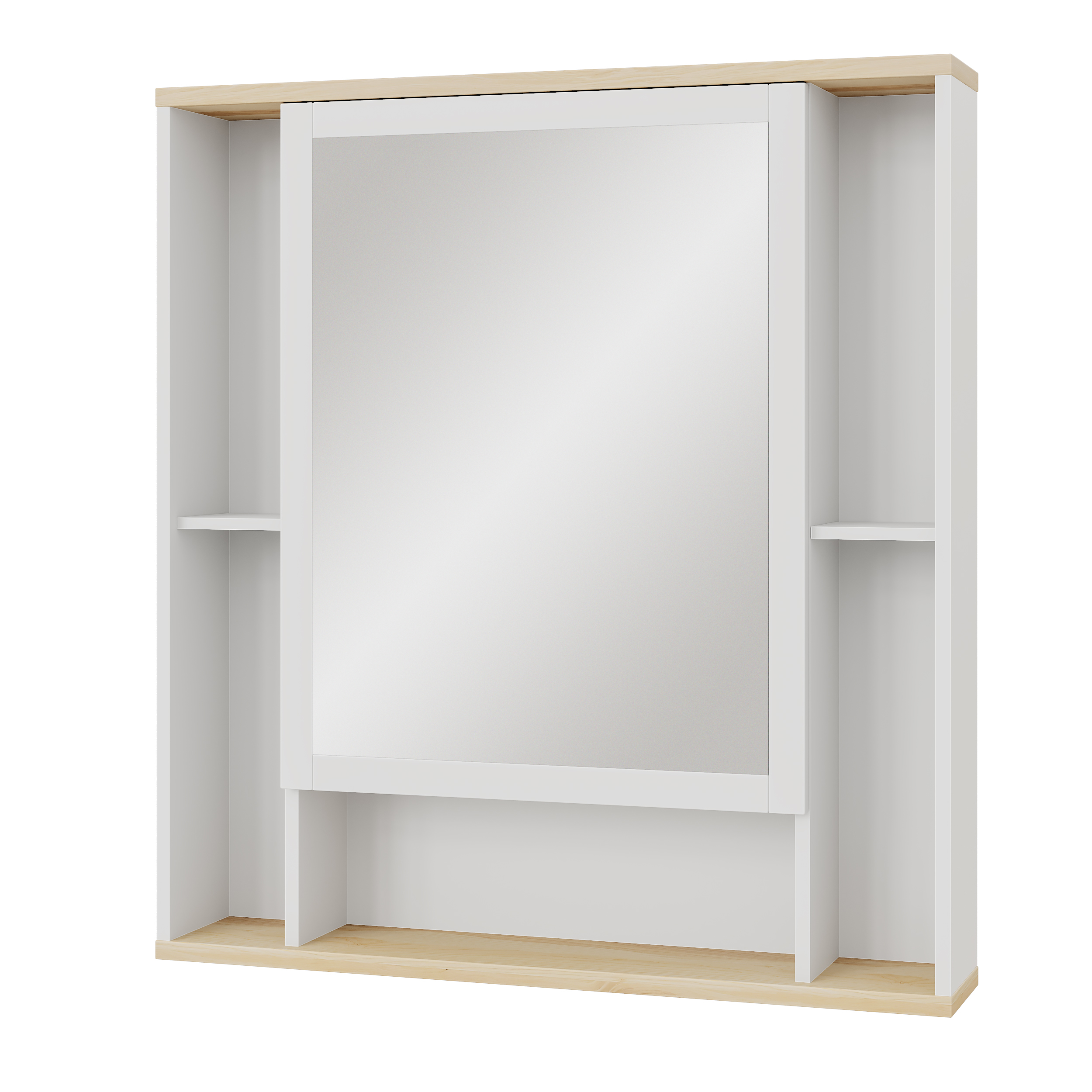 Шкаф с высоким зеркалом на эмали и открытой полкой из массива ясеня