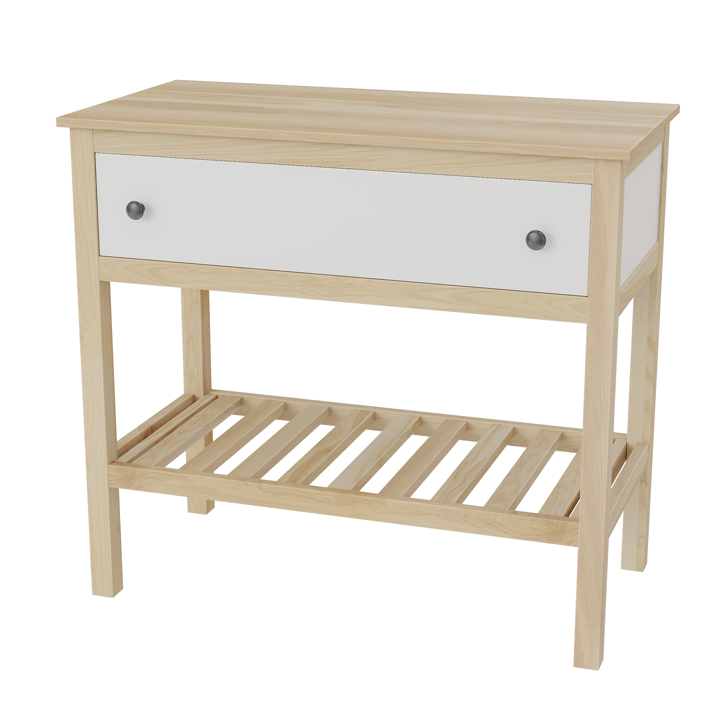 Тумба 900 мм каркас и столешница из массива ясеня для накладной раковины с двумя ящиками, фасады белая эмаль