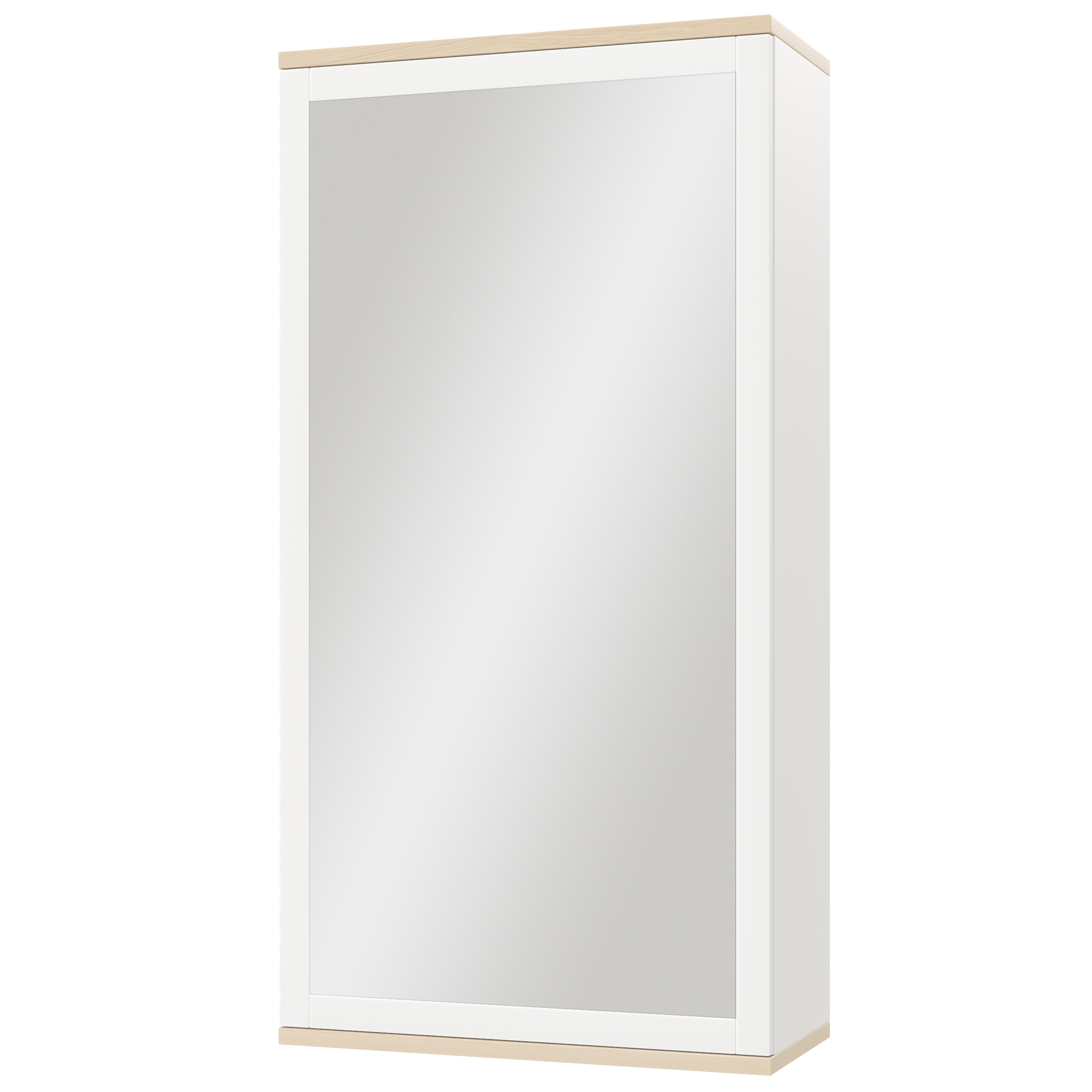 Шкаф закрытый с зеркалом на эмали и открытой полкой из массива ясеня средний