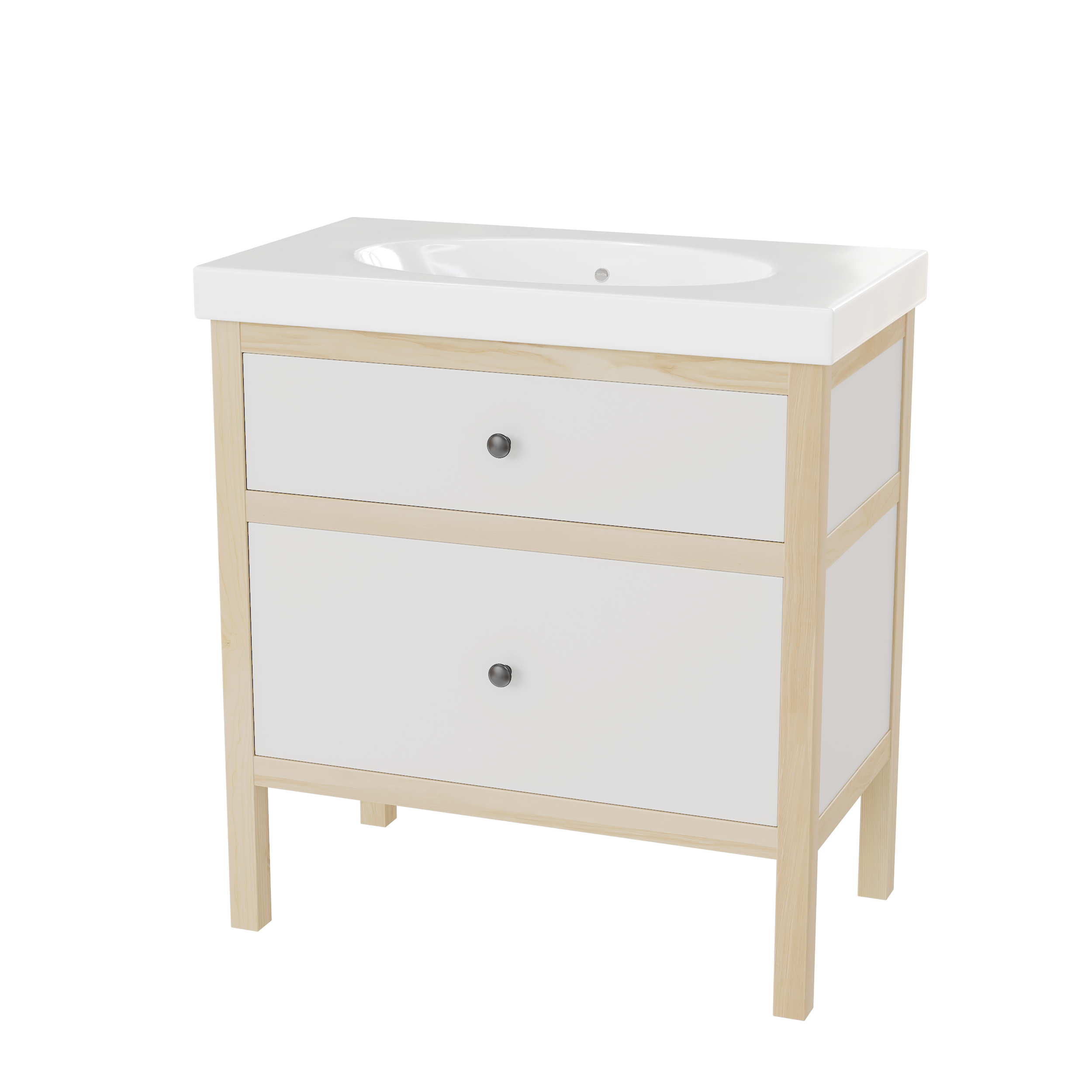 Тумба 800 мм массив ясеня фасады эмаль с раковиной и двумя ящиками