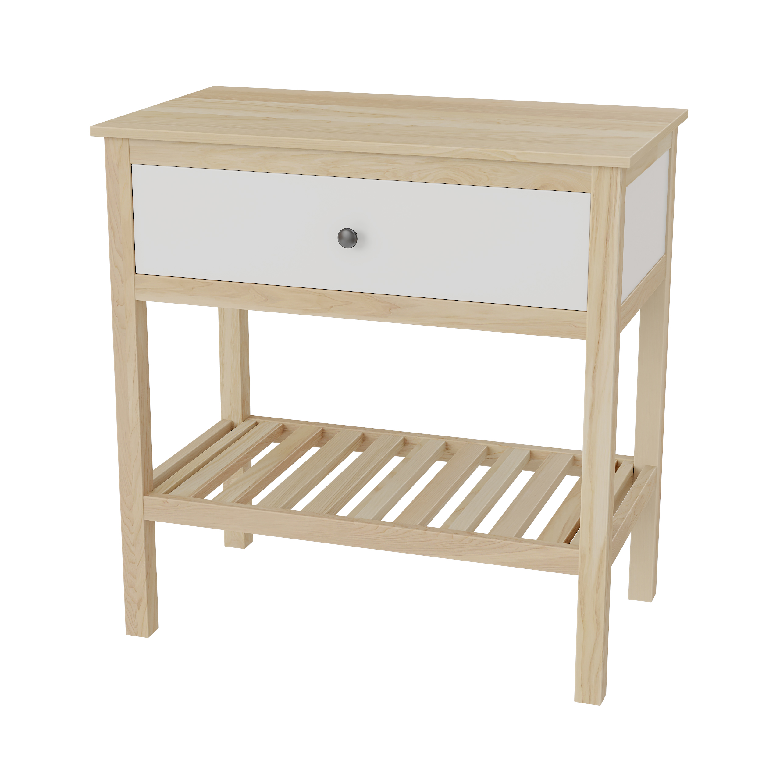 Тумба открытая 800 мм каркас и столешница массив ясеня для накладной раковины, фасады эмаль с одним ящиком и открытой реечной полкой