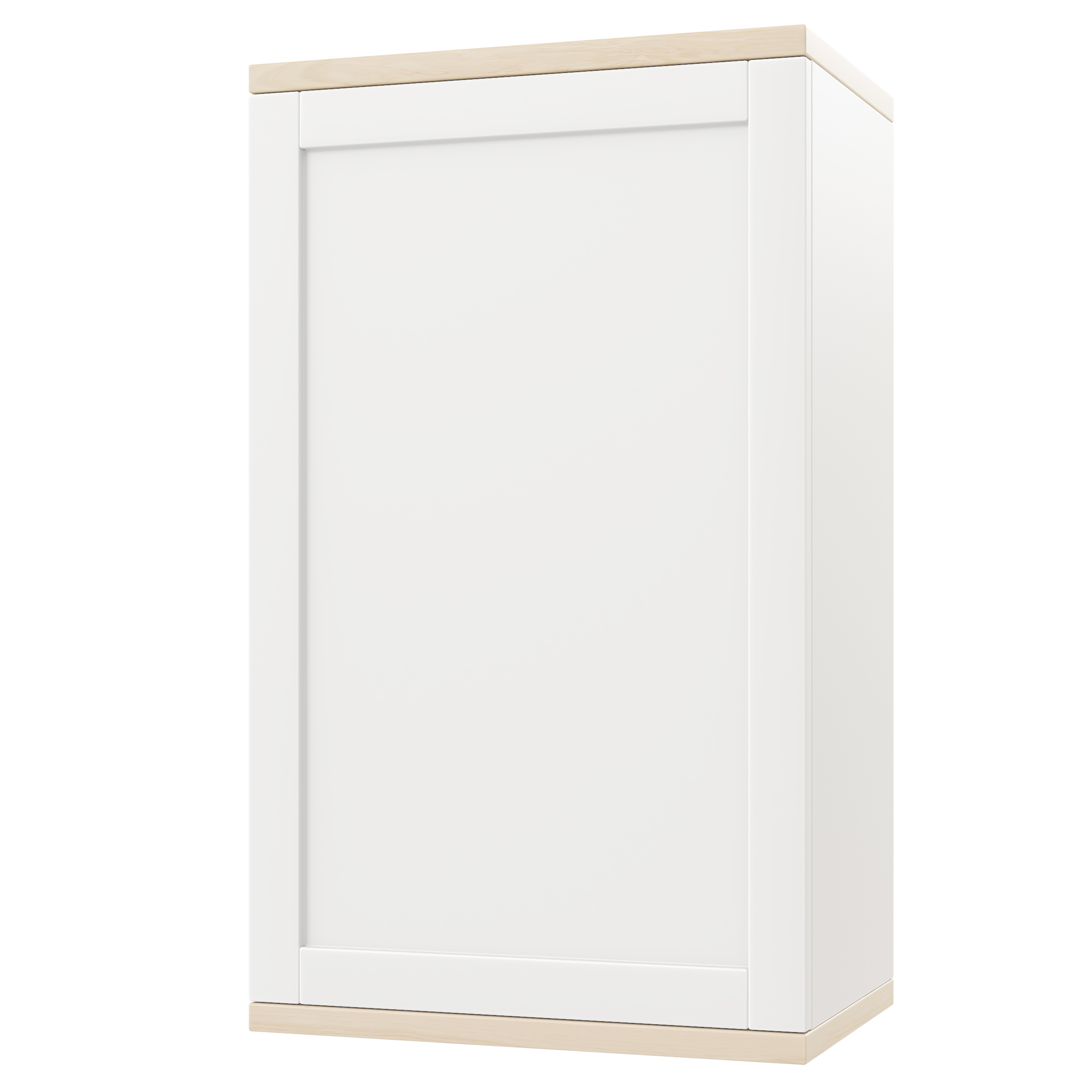 Шкаф закрытый из белой эмали с полкой из массива ясеня малый