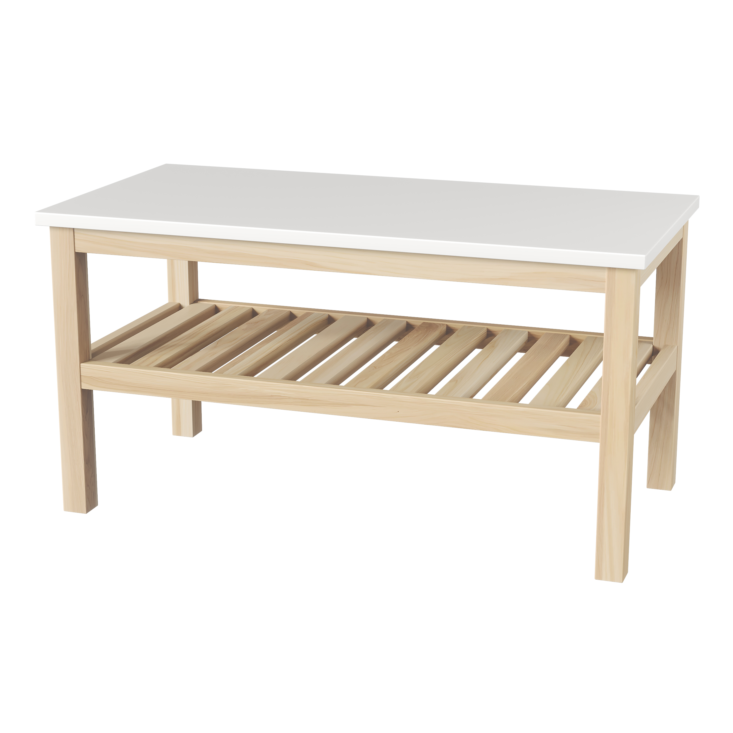 Скамья в скандинавском стиле, каркас массив ясеня, крышка белая эмаль с полкой